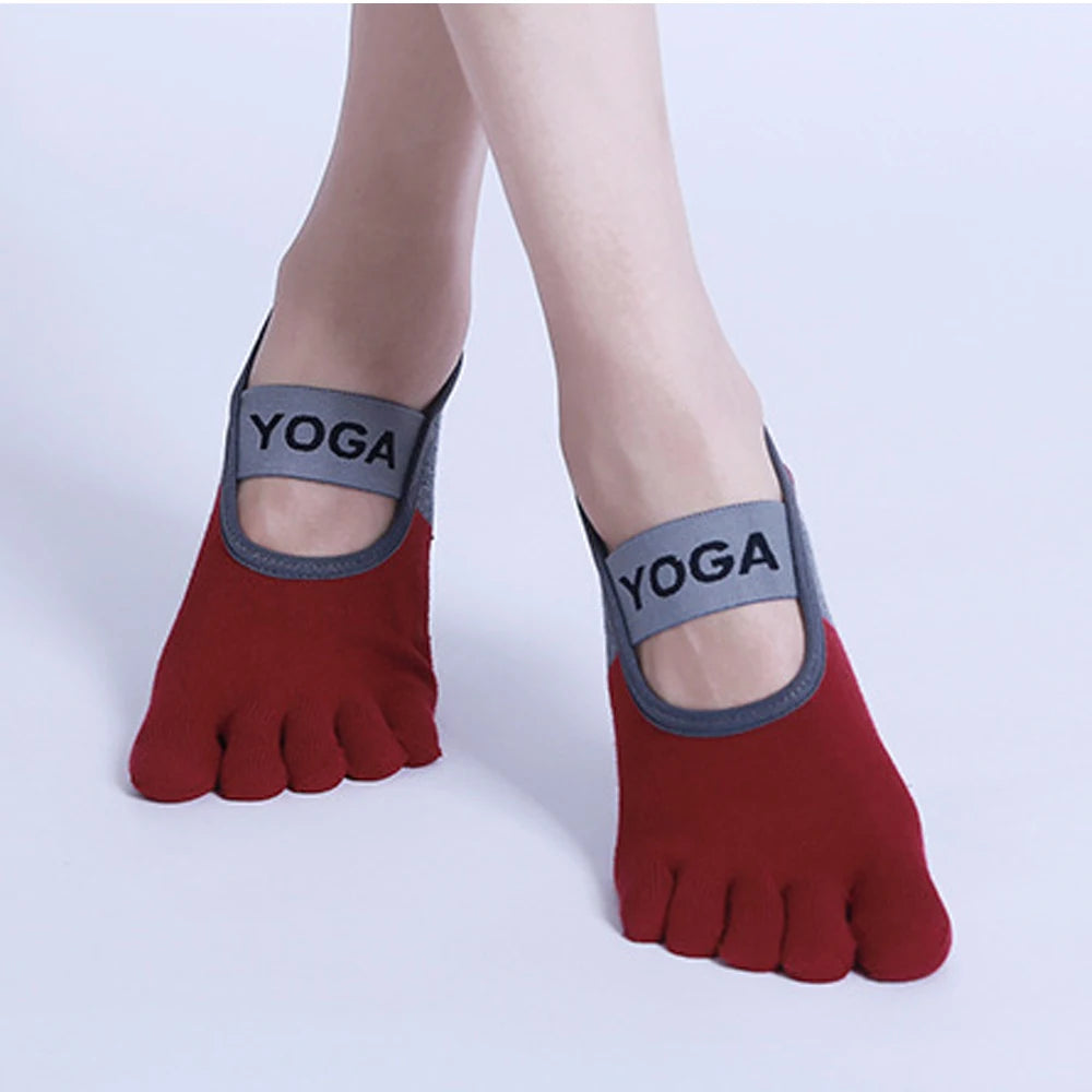 Women Yoga Socks Five Toe Silicone Non-Slip Indoor Backless Sports Socks Pilates Fitness Dance Cotton Breathable Socks