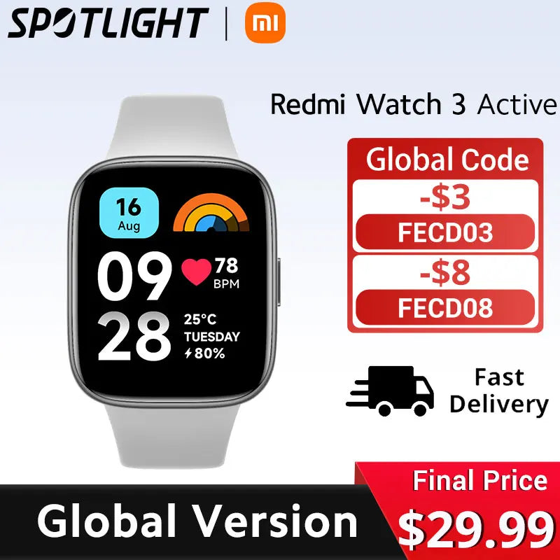Xiaomi Redmi Watch 3 Active Global Version Smartwatch Blood Oxygen Monitor 1.83'' LCD Screen 12 Days Battery Life